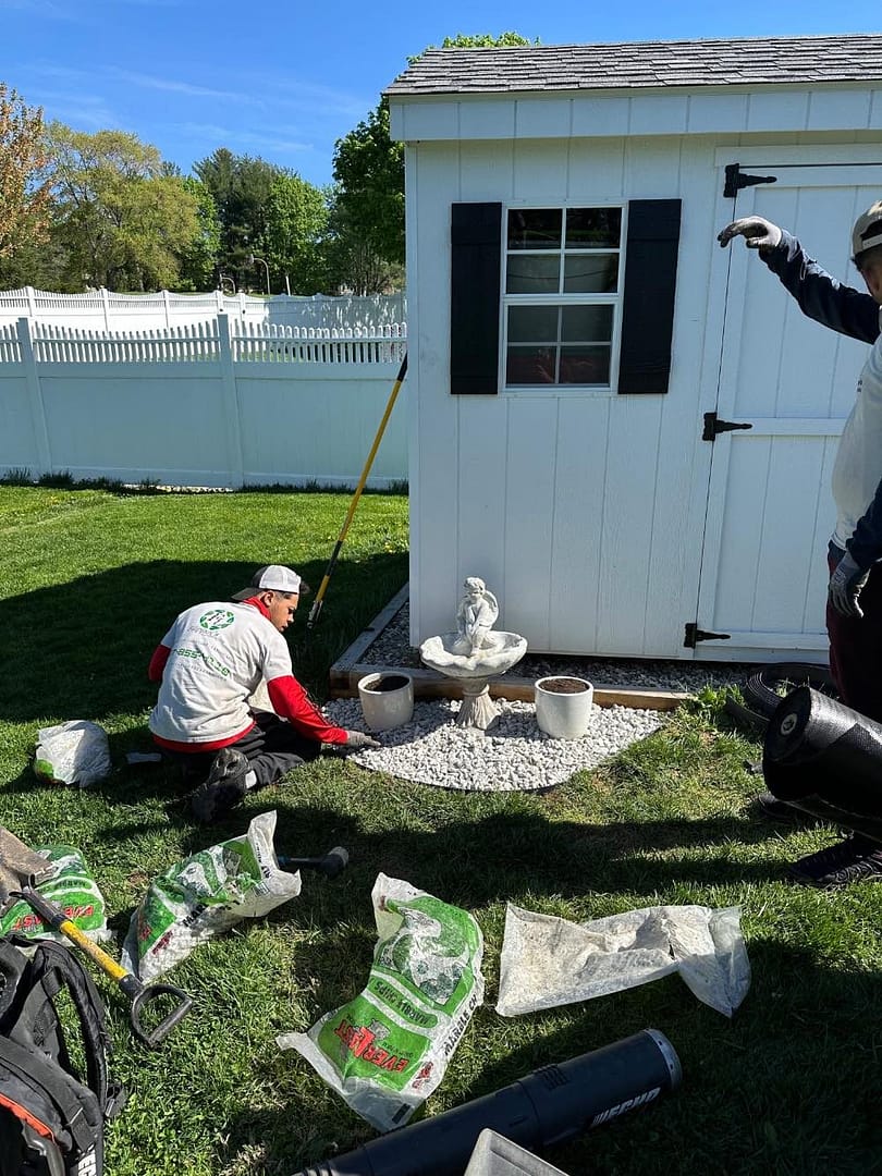 people meticulously working on landscaping project