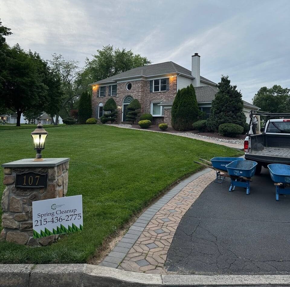 hardscaping walkway created for beautiful home in bucks county